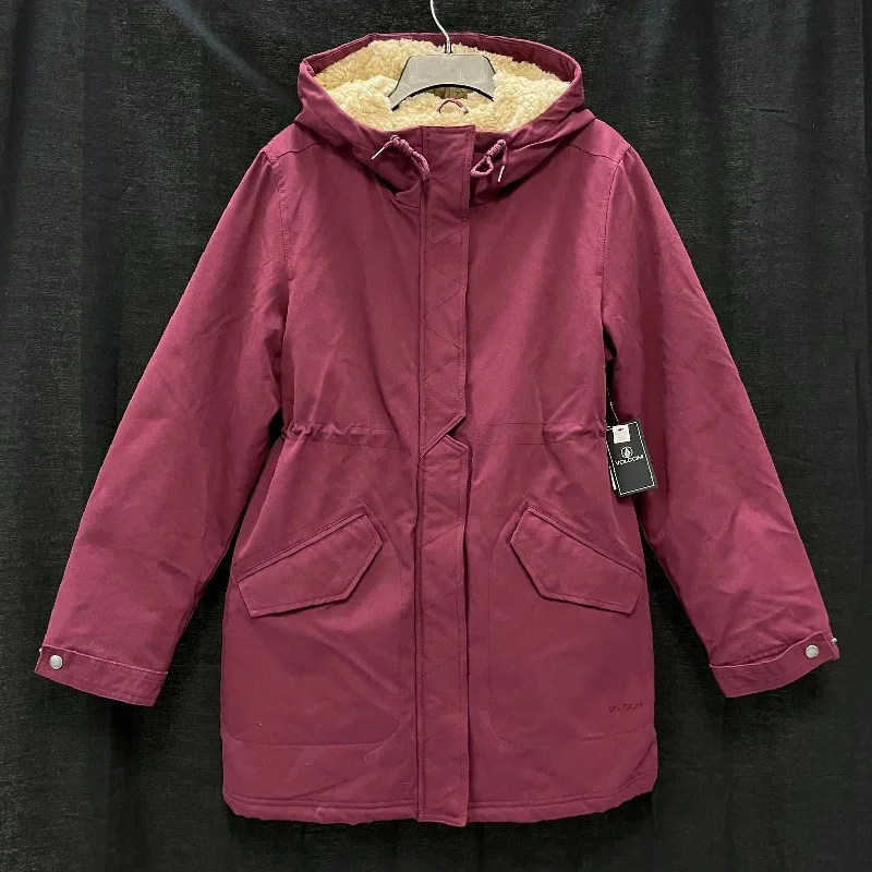 NWT Wmns VOLCOM Burgundy Sherpa Lined Walk On By 5K Canvas Jacket Sz S MSRP$140