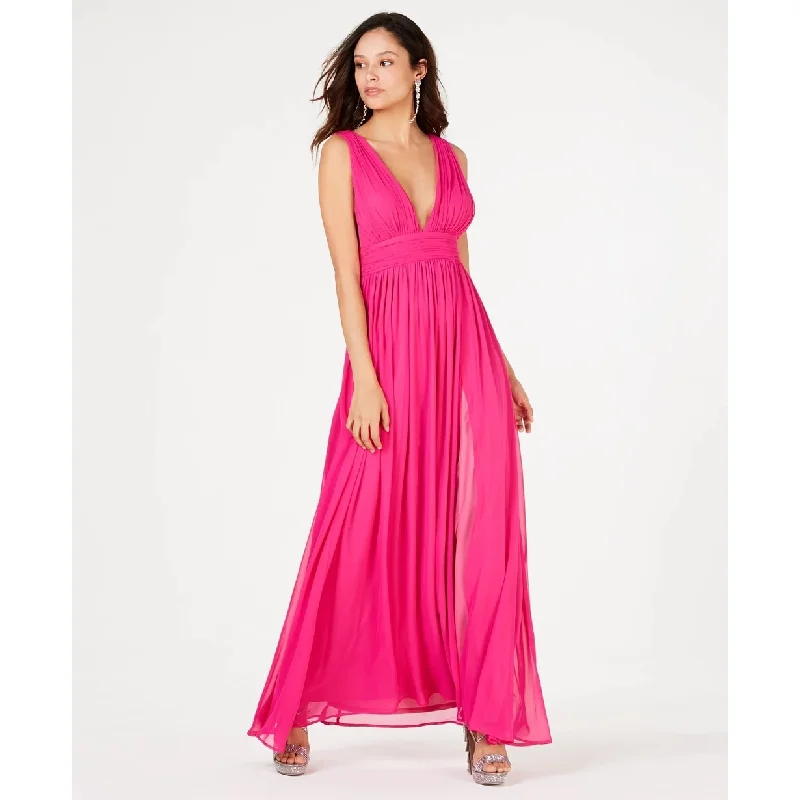 Speechless Juniors' Deep-V Chiffon Gown Pink Size 13