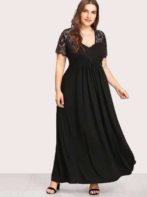 Plus Lace Contrast Longline Dress