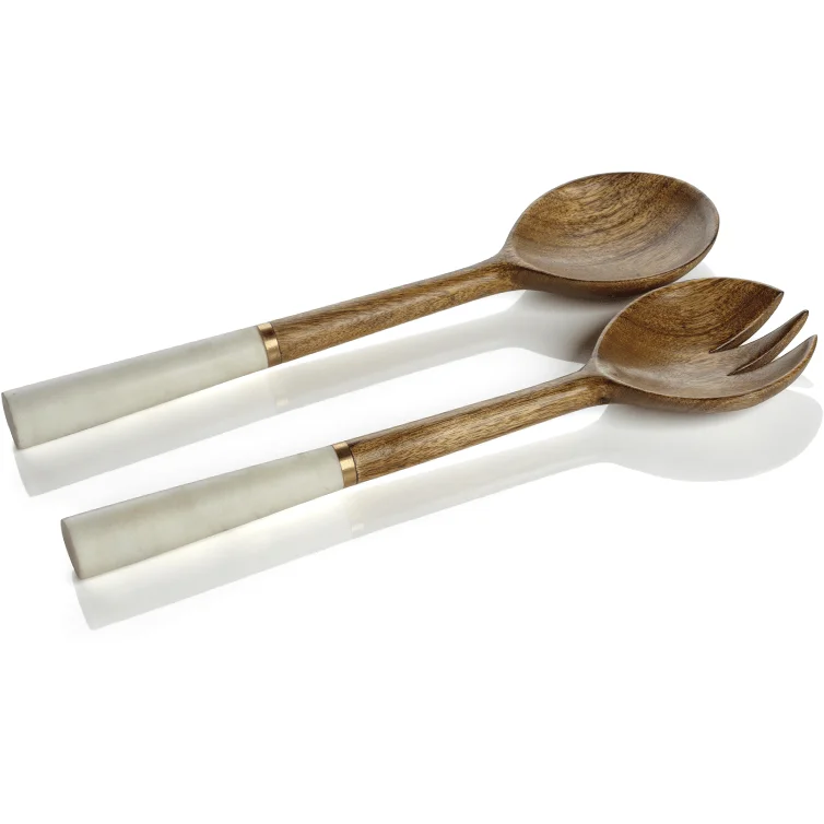 Legacy Mango Wood and Marble Salad Sever Set