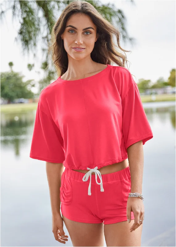 Short Sleeve Cover-Up - Sunset Pink