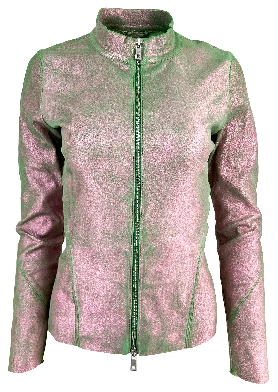 Giorgio Brato High Neck Biker Jacket in Green/Pink