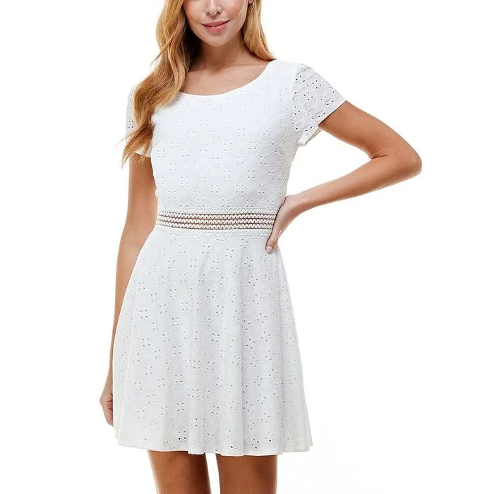 City Studios Junior's Short Sleeve Eyelet Fit & Flare Dress White Size 1