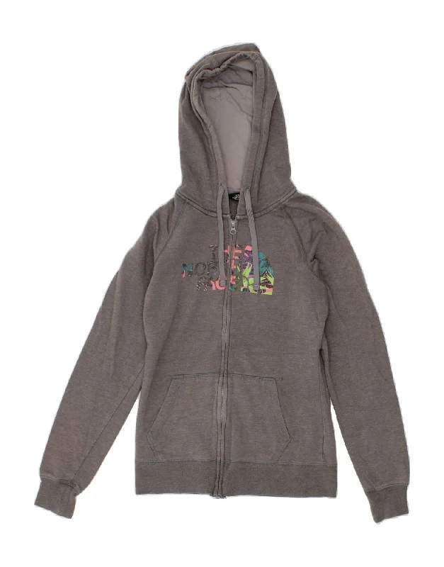 THE NORTH FACE Womens Graphic Zip Hoodie Sweater UK 10 Small Grey Cotton