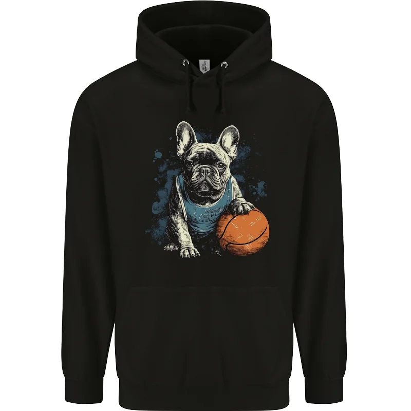 A French Bulldog With a Basketball Dog Mens 80% Cotton Hoodie