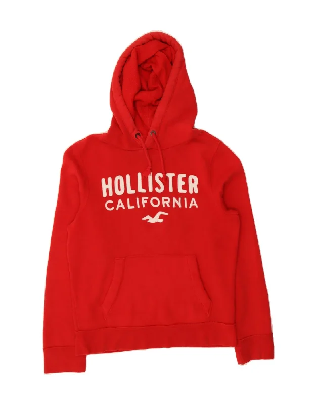 HOLLISTER Mens Graphic Hoodie Jumper Large Red Cotton