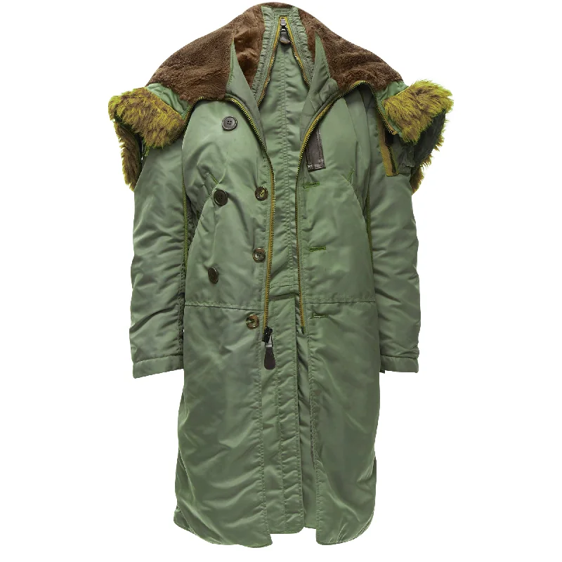 Junya Watanabe faux fur hood padded safari army coat