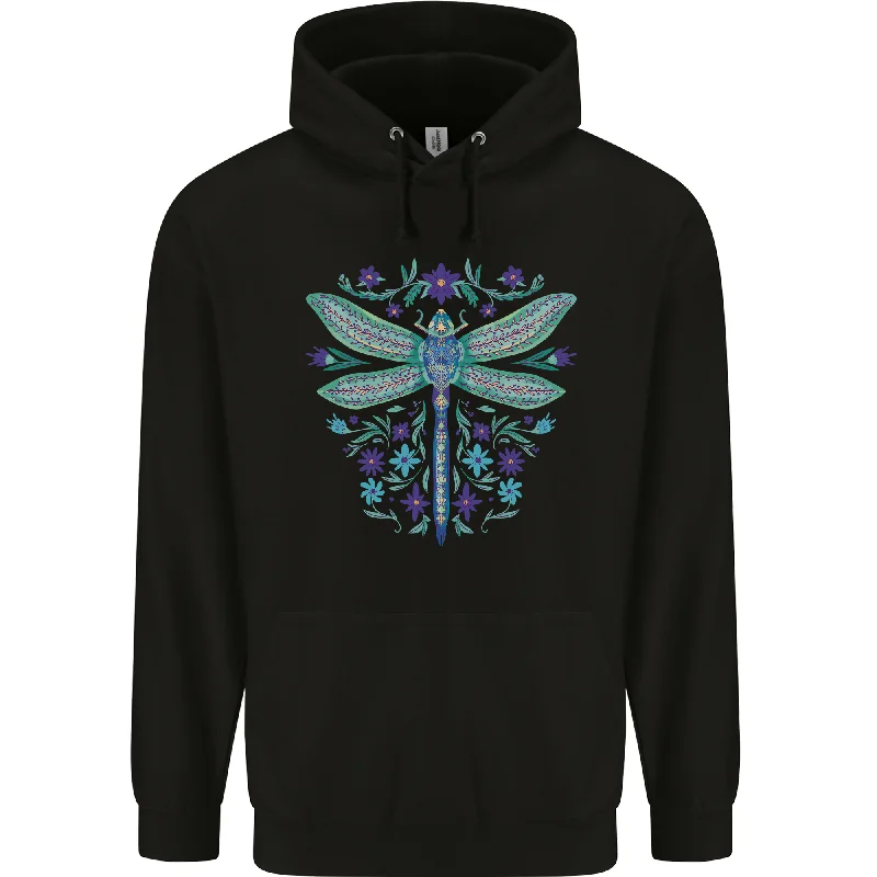 A Floral Dragonfly Mens 80% Cotton Hoodie