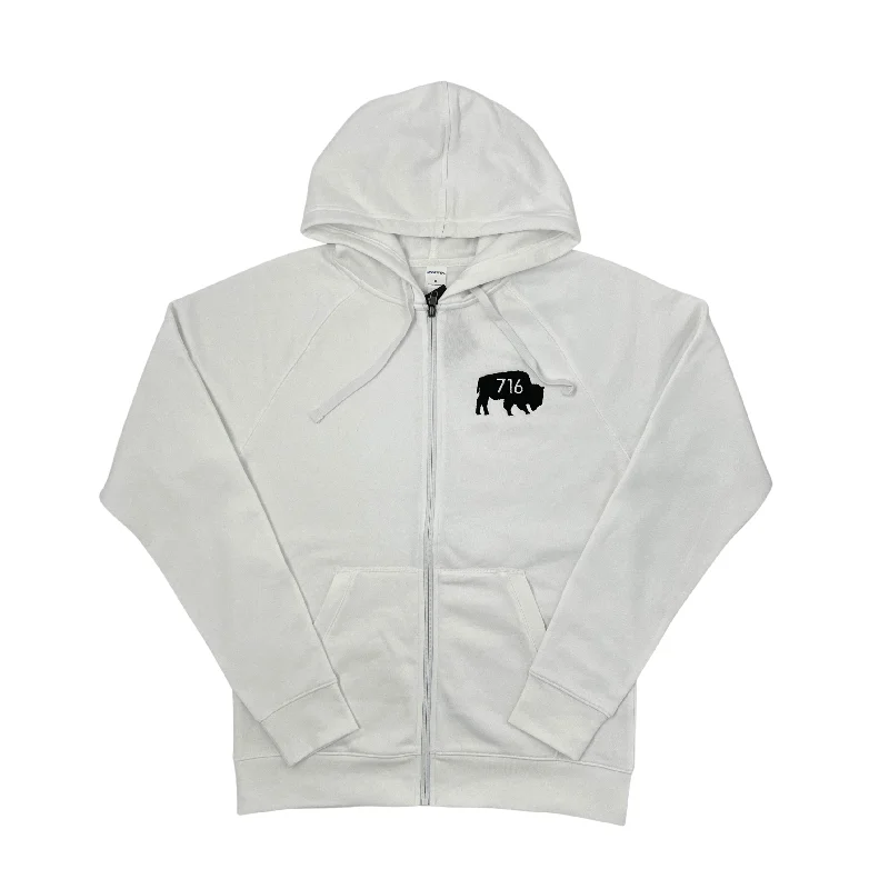 BFLO 716 With Embroidered Buffalo White Full Zip Hoodie