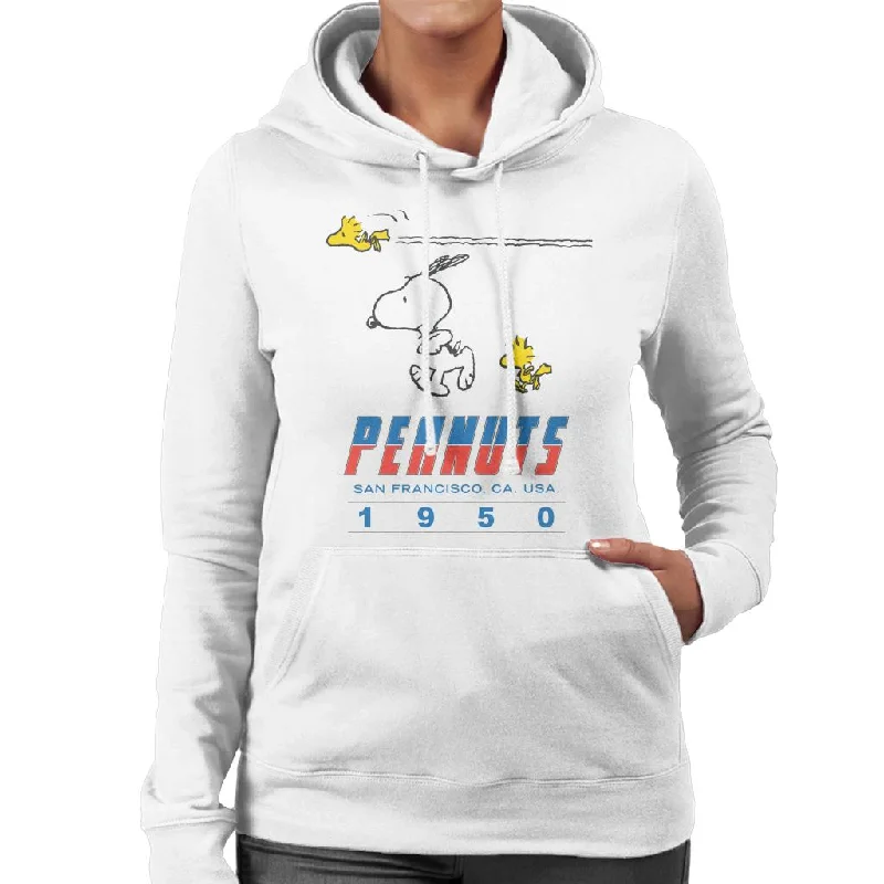 Peanuts Snoopy Woodstock 1950s San Francisco Women's Hooded Sweatshirt