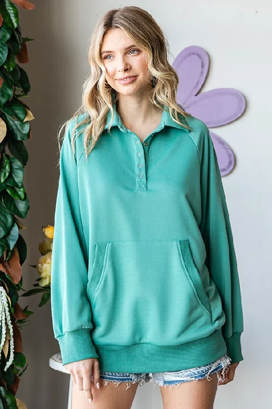 Jade Collared Snap Button Pullover