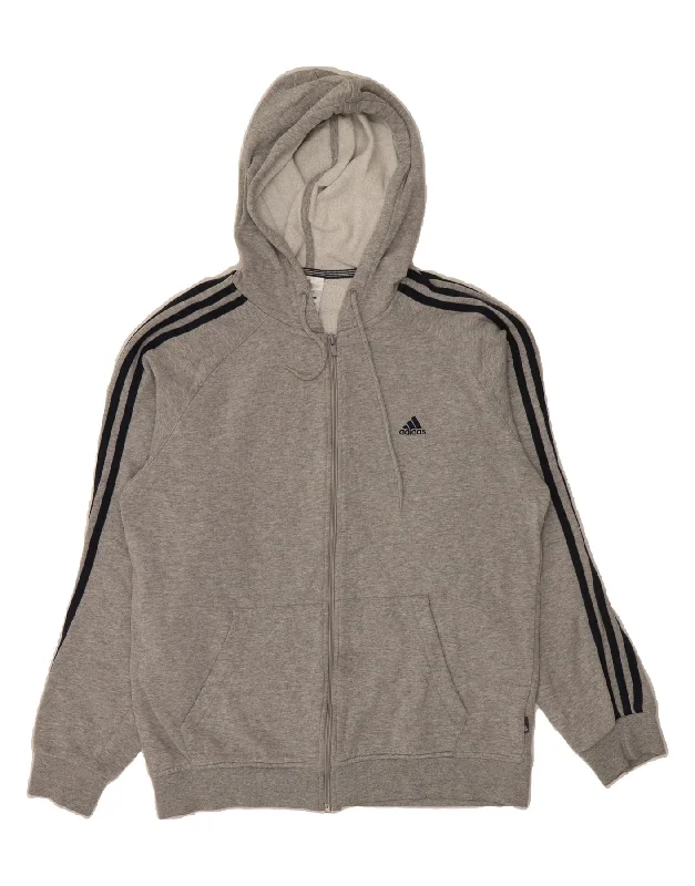 ADIDAS Mens Zip Hoodie Sweater Medium Grey Cotton