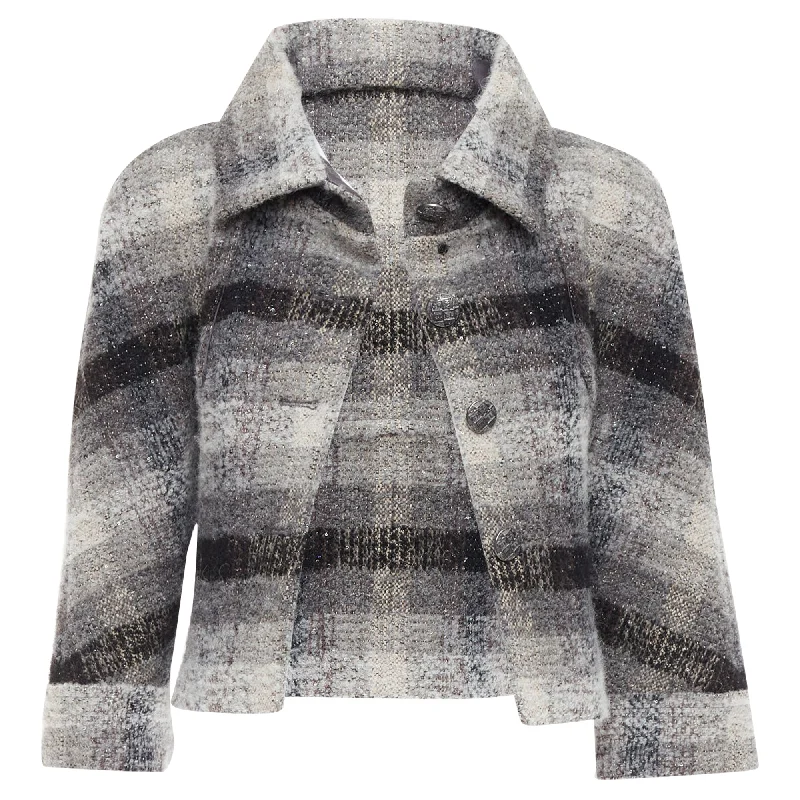 Chanel Fantasy tweed checked sequinned wool crop jacket