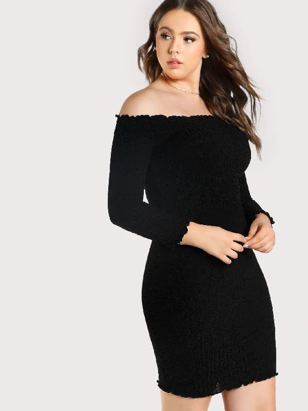  Plus Rib Knit Off Shoulder Dress