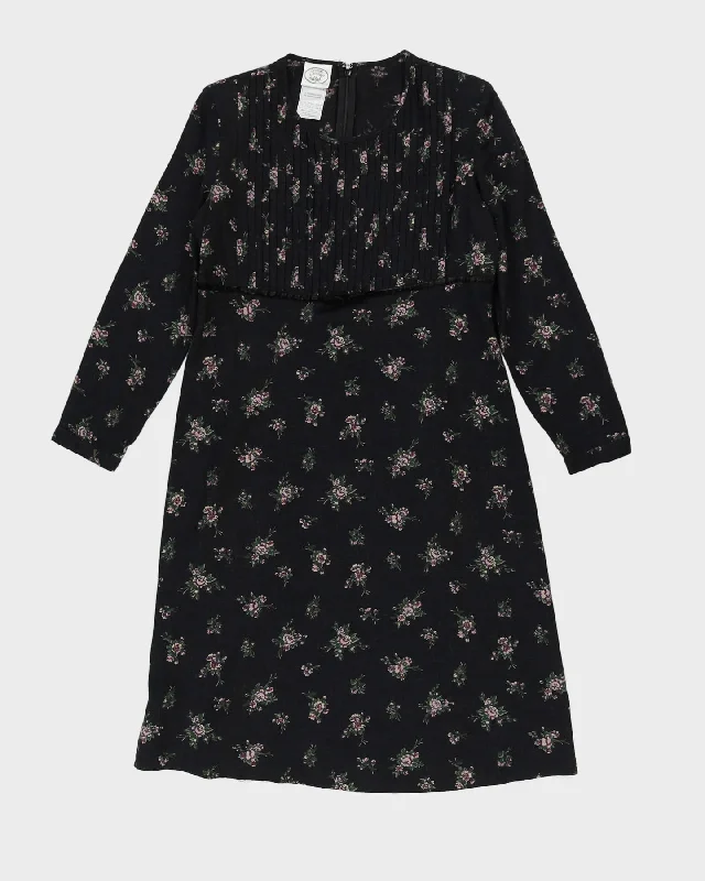 Laura Ashley Black Floral Midi Dress - M