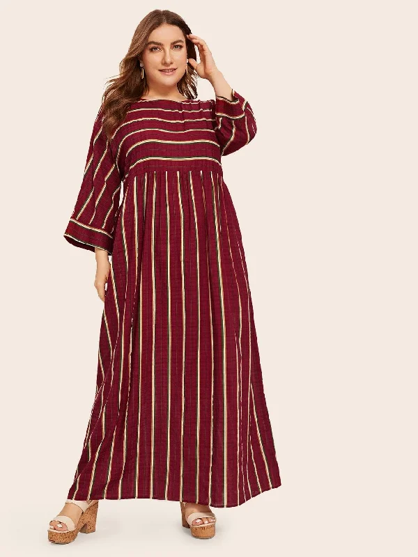  Plus High Waist Striped Maxi Dress