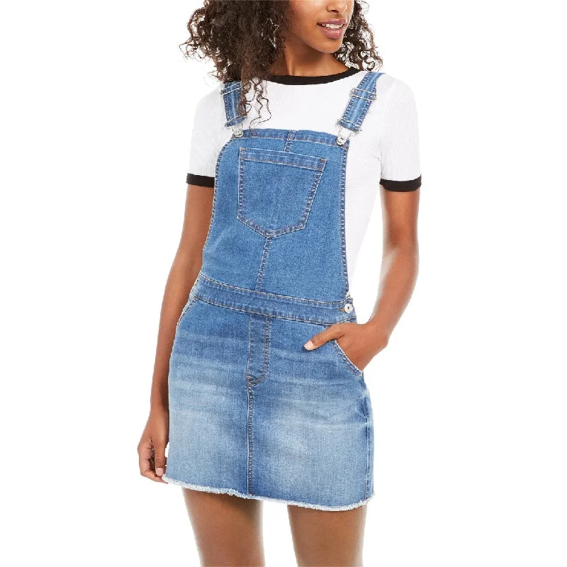 Vanilla Star Juniors' Frayed-Hem Overalls Dress Blue Size 7