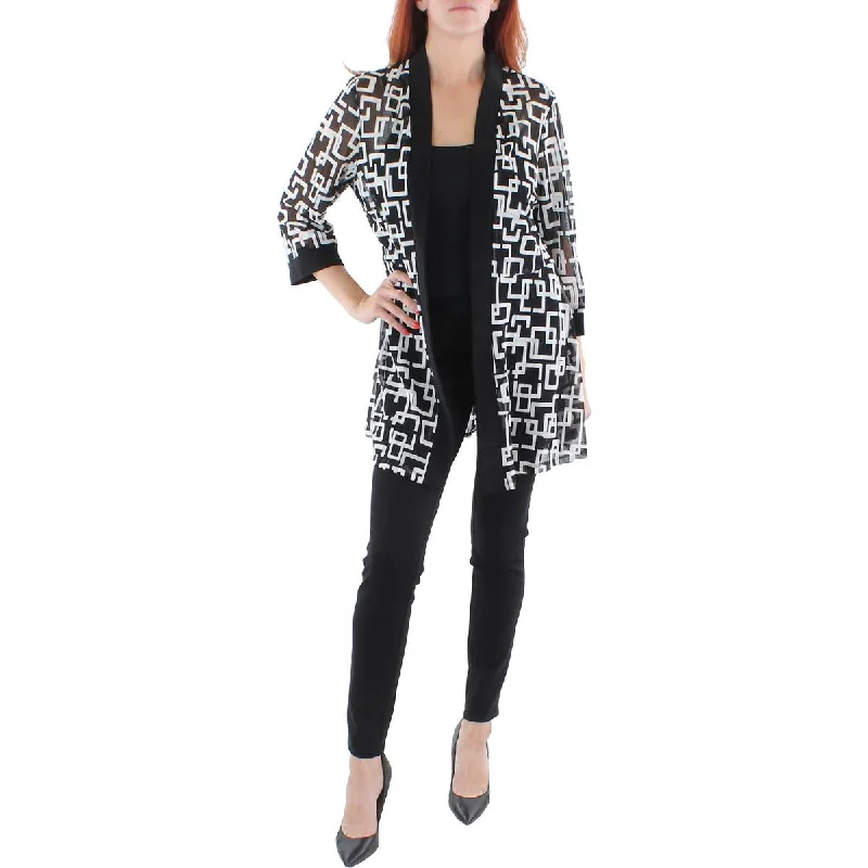 Womens Mesh Printed Duster Blazer