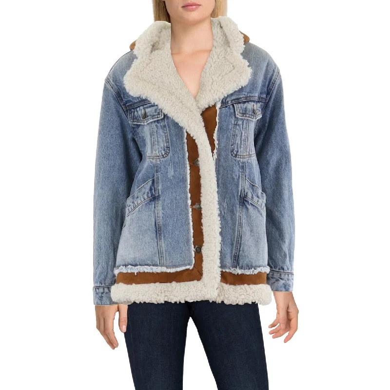 Womens Faux Fur Lined Trucker Denim Jacket