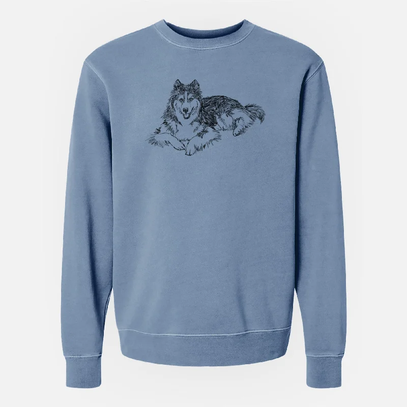 Doodled Ripley the Siberian Husky - Unisex Pigment Dyed Crew Sweatshirt