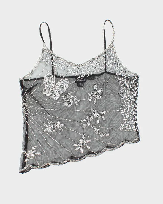 Woman's Black Beaded Mesh Camisole - L