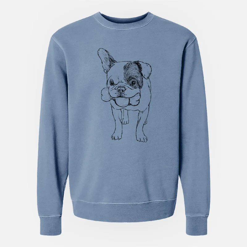 Doodled Beau the French Bulldog - Unisex Pigment Dyed Crew Sweatshirt