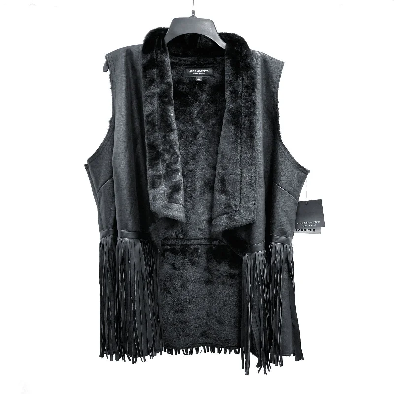 NWT Wmns MARC NEW YORK Black Faux Fur & Leather Fringe Vest Sz 2X MSRP$129