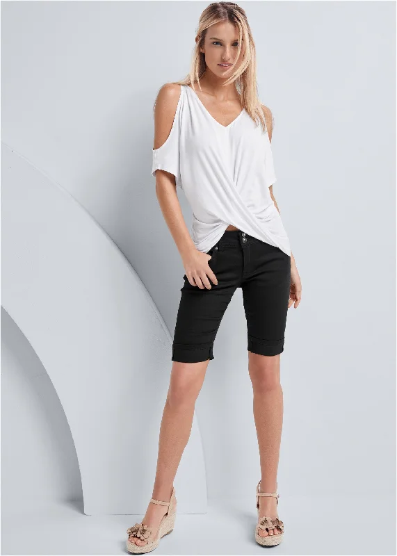 Long Jean Shorts - Black