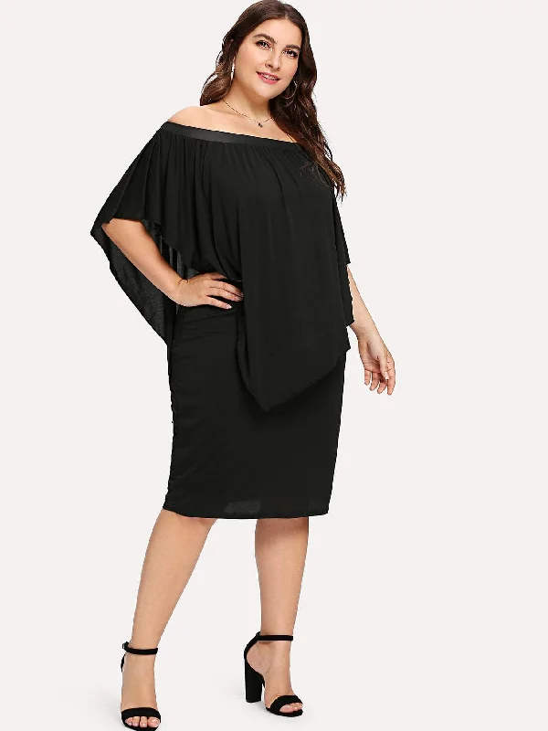 Plus Off Shoulder Batwing Sleeve Dress