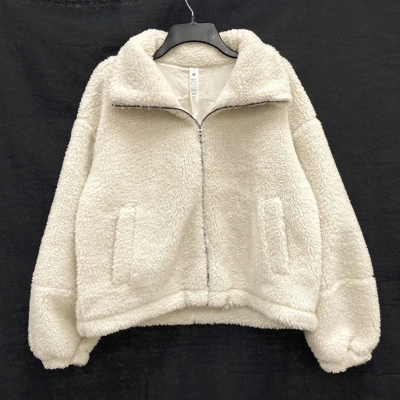 Wmns LULULEMON Cream Cinchable Fleece Sherpa Plush Teddy Zip Up Jacket Sz 8