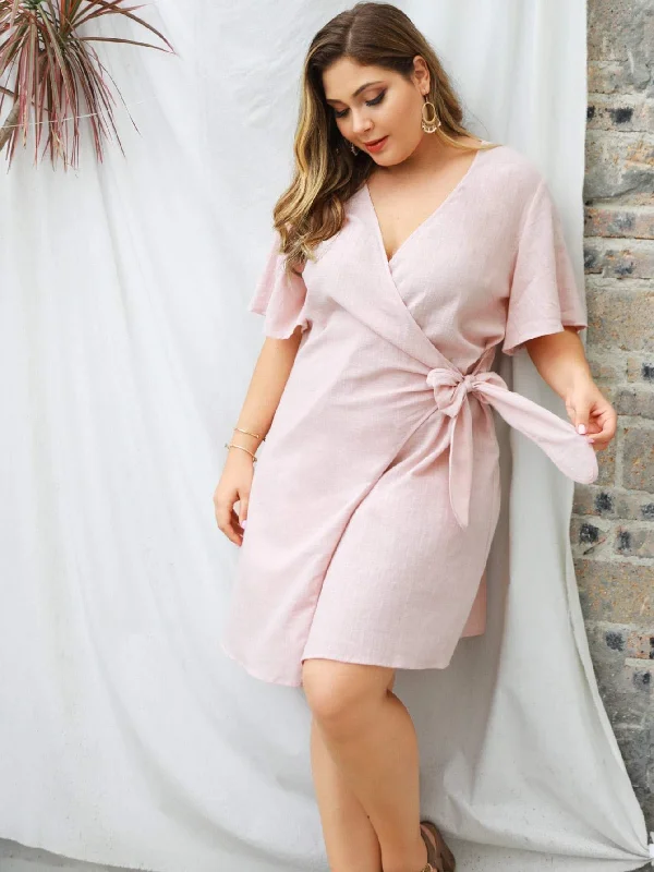 Plus Solid Tie Side Wrap Dress