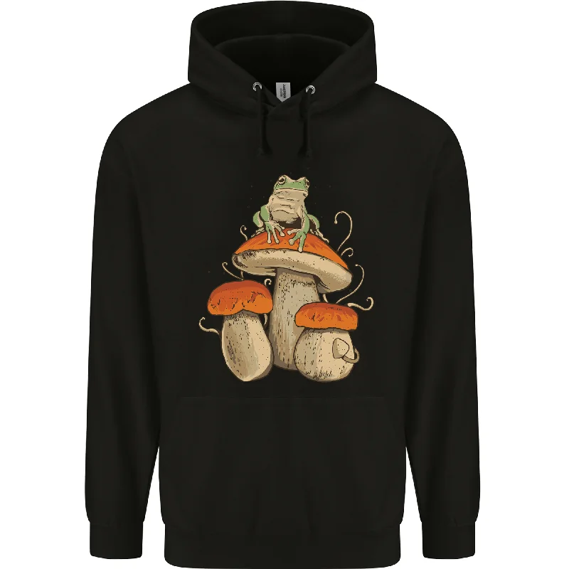 A Frog & 3 Mushrooms Foraging Mycology Fungi Mens 80% Cotton Hoodie