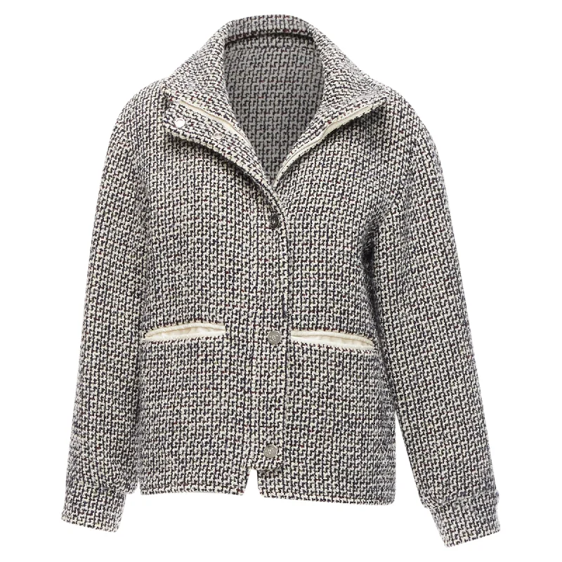 Chanel Reversible Wool Tweed CC Logo Padded Puffer Jacket