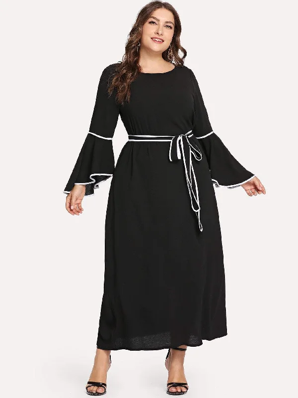 Plus Frill Trim Belted Dress