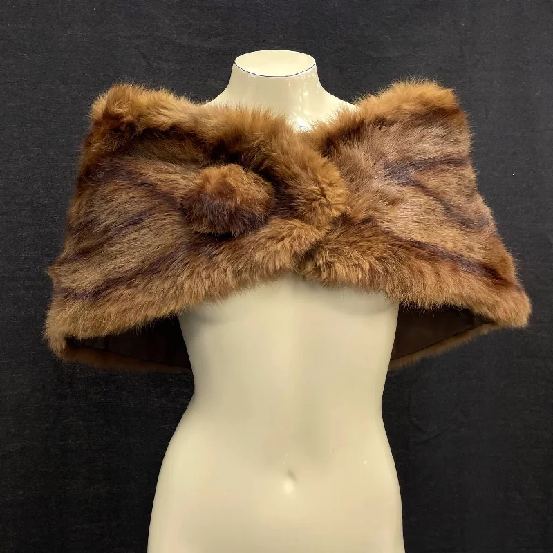 Wmns 50s 60s Vintage Brown Striped Genuine Rabbit (?) Fur Short Cape Stole Shawl