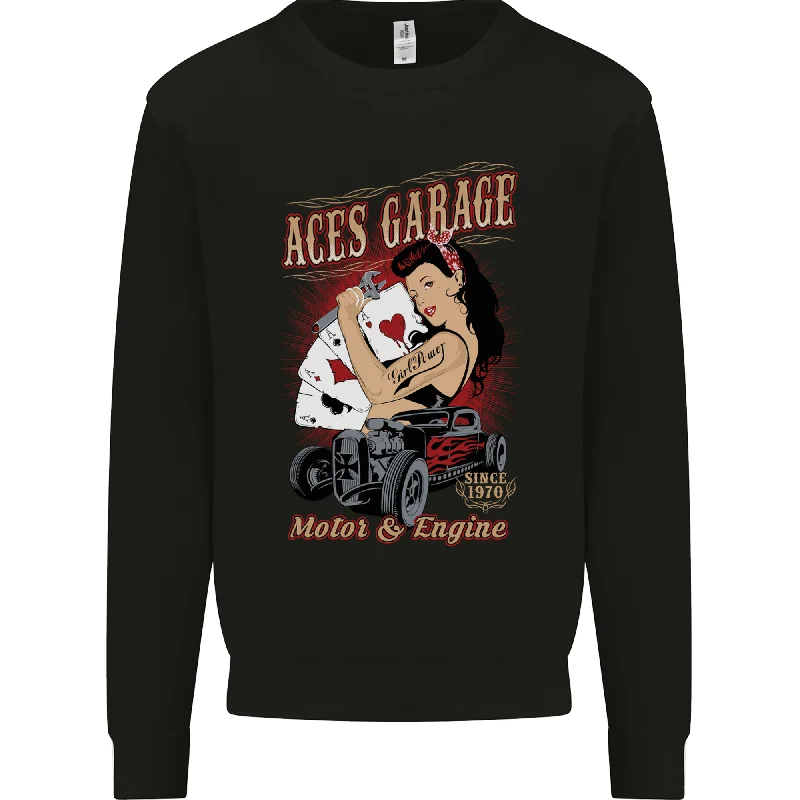 Aces Garage Hotrod Hot Rod Dragster Car Mens Sweatshirt Jumper