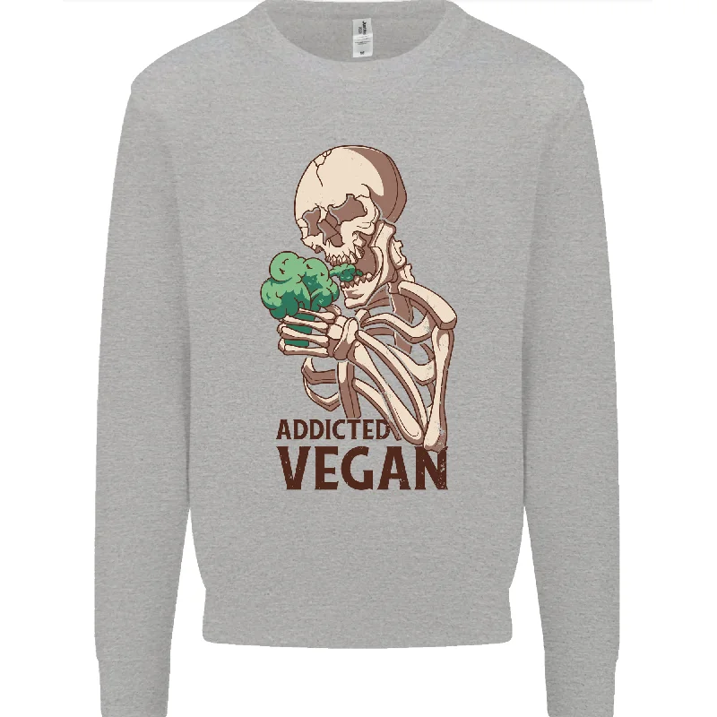 Addicted Vegan Skeleton Eating Vegetables Mens Sweatshirt Jumper