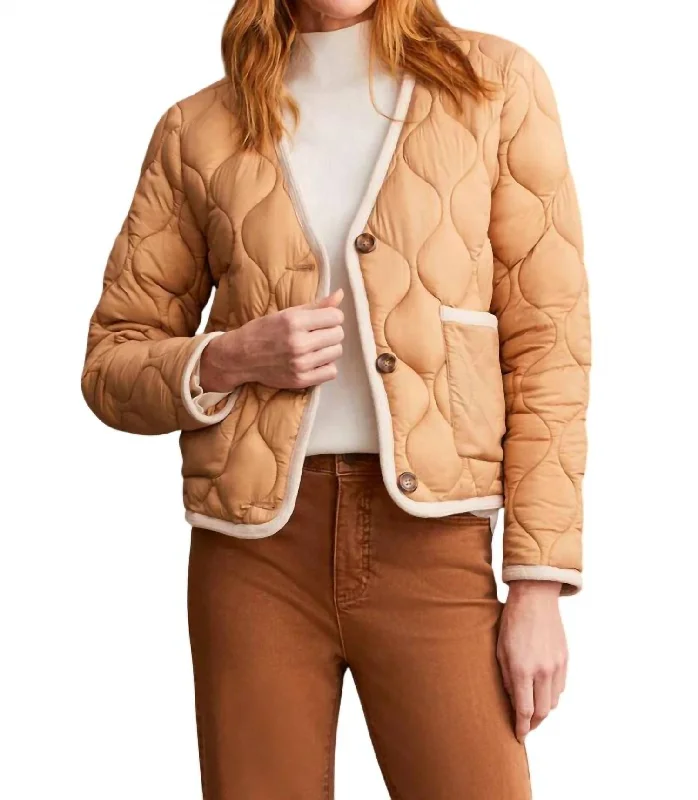 Lightweight Quilted Puffer Jacket In Tan