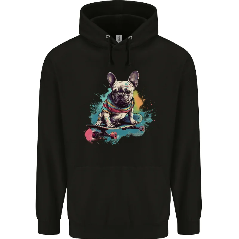 A French Bulldog on a Skateboard Mens 80% Cotton Hoodie