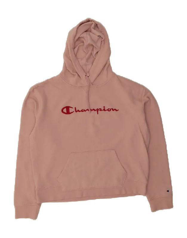 CHAMPION Womens Oversized Graphic Hoodie Jumper UK 16 Large Pink Cotton