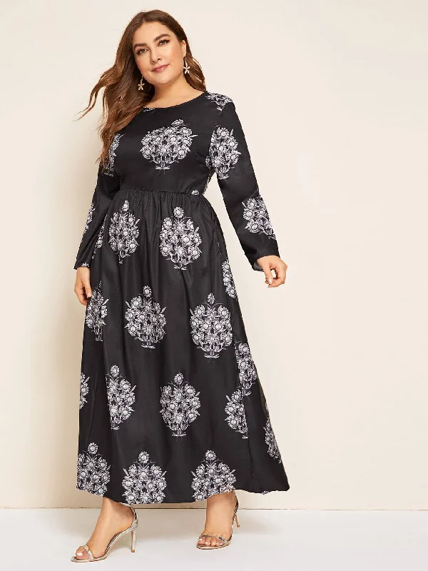 Plus Plants Print Fit & Flare Dress