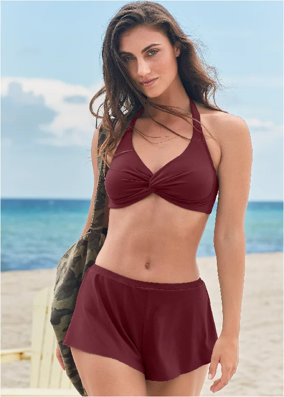 Twist Front Halter Top - Dark Mahogany