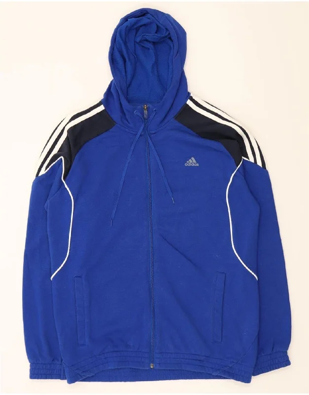 ADIDAS Mens Climalite Zip Hoodie Sweater Medium Blue Colourblock Cotton