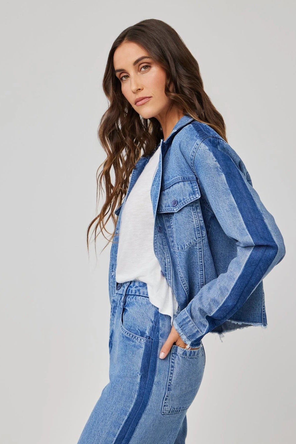 tacked sleeve denim jacket