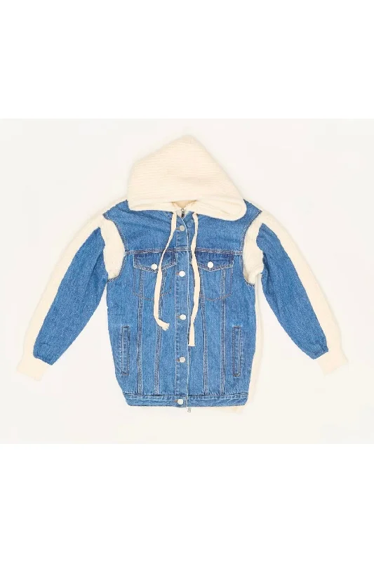 knit denim hooded jacket