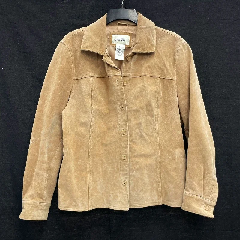 Wmns Y2k CHEROKEE Tan Genuine Suede Leather Button Up Collared Jacket Sz XL