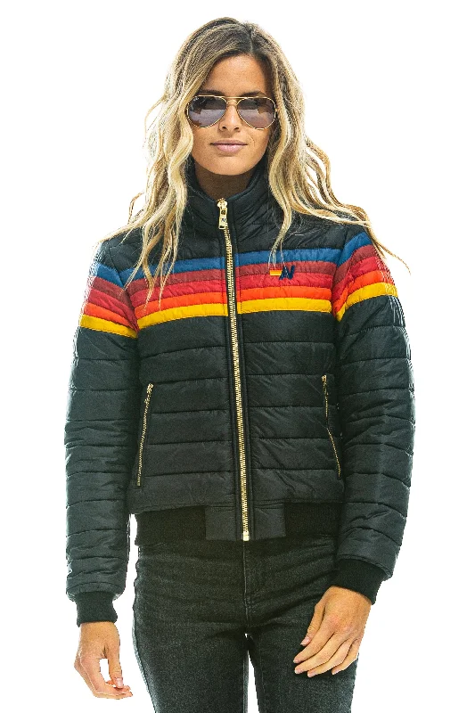 5 STRIPE JACKET WITH SHEARLING COLLAR -  BLACK