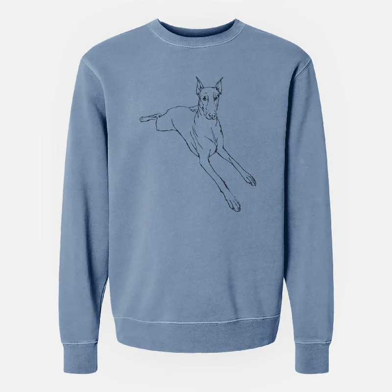 Doodled Scarlett the Doberman Pinscher - Unisex Pigment Dyed Crew Sweatshirt